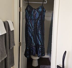 Shimmering Black and Blue Sequin Dress